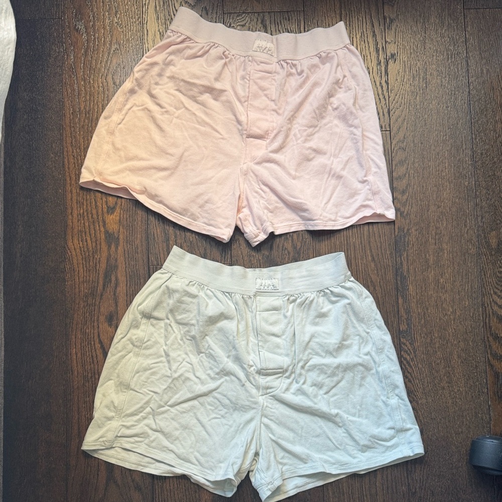 SKIMS Loose Boyfriend Shorts Set - Light Pink and Mint